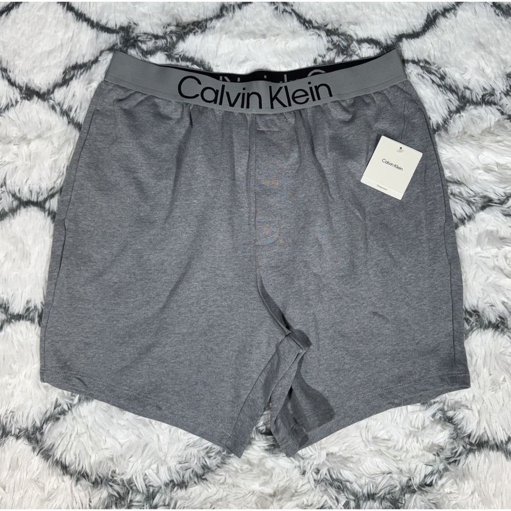 CALVIN KLEIN Bold Logo Cotton Microfiber Shorts Sleepwear Gray Men's S *NEW* $49